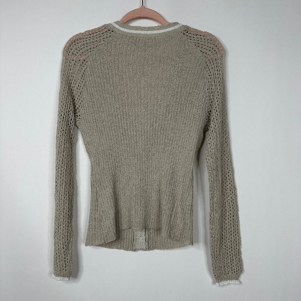 2/$24 Red Haute Pointelle V-Neck Cardigan Long Sleeve Tan with White #A0282 TRB2 - Picture 5 of 8